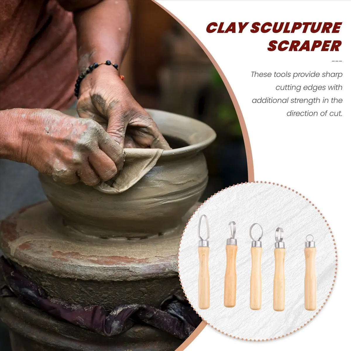【CYBER MONDAY】Metal + wood Thick Handle Flat Wire Cutter Clay Pottery Sculpting Tool Set Pack of 10