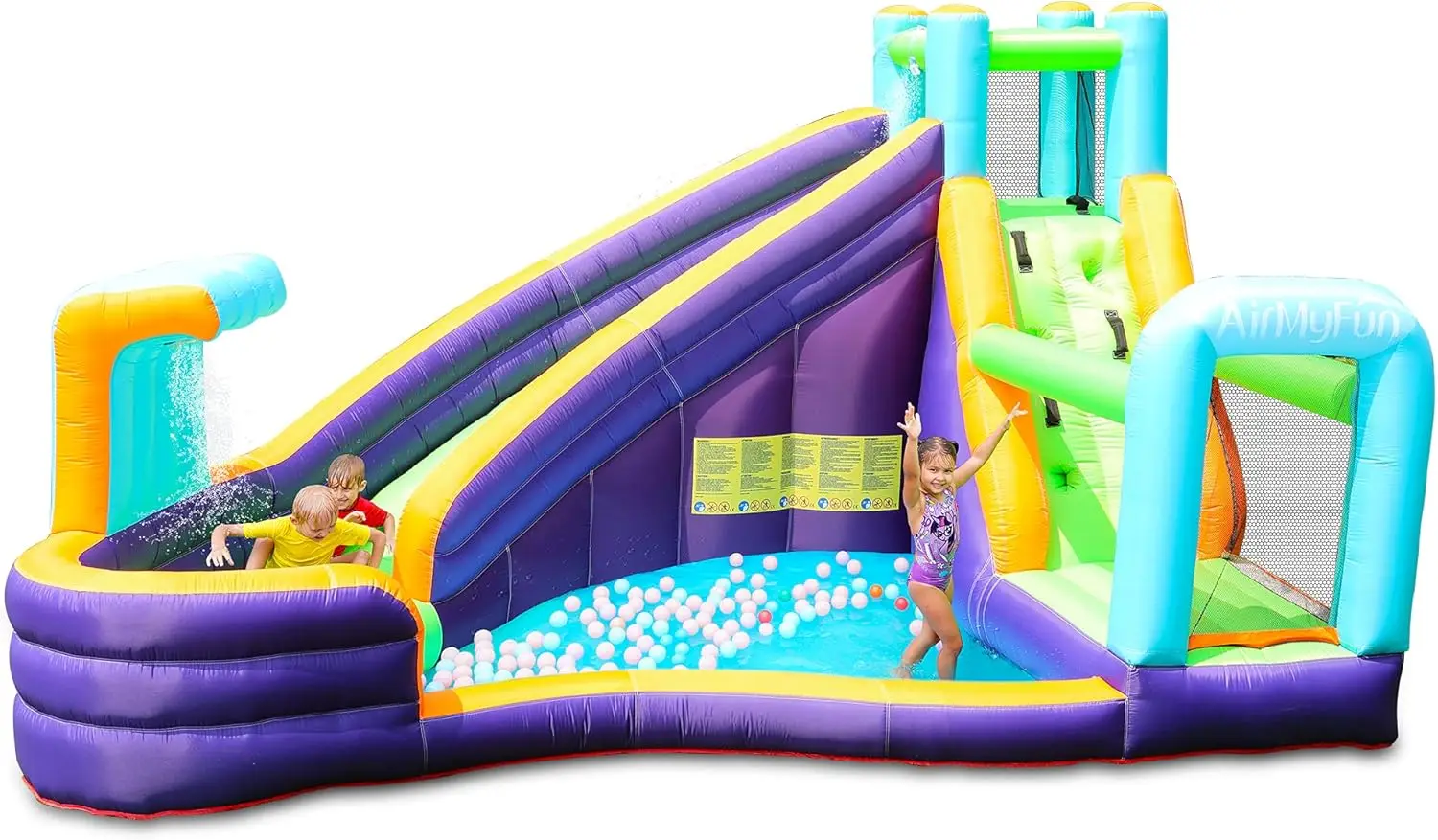 Water Bounce House for Wet and Dry, Kids Bouncy House Water Park with Air Blower, Water Spray, Splash Poo