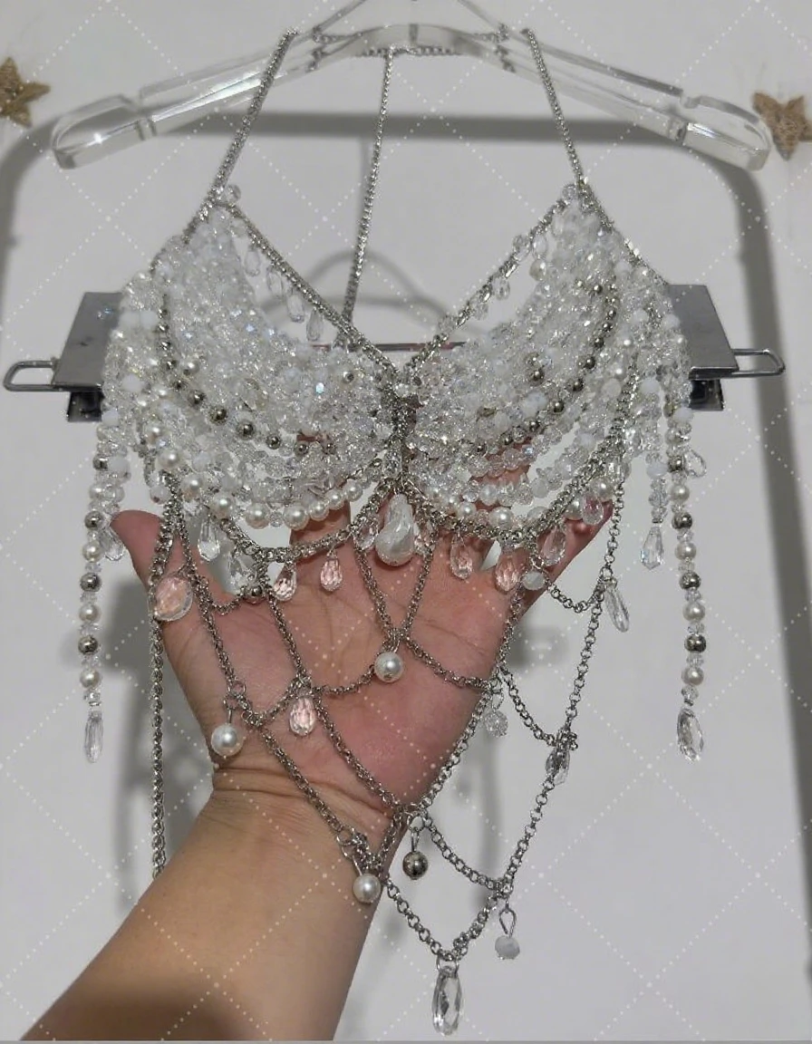 2025 neue schwere Industrie-Körperkette für Damen, sexy, vielseitiger Büsten-Trend, Perlen, hohler Unterwäsche-Rock