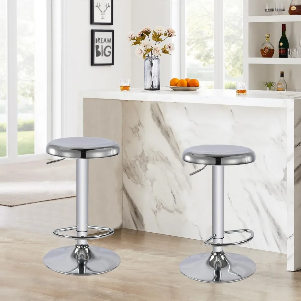 

Adjustable Bar Stools, Swivel Backless Round Metal Airlift Barstools with Footrest, Counter Height Bar Chairs Set of 2 .