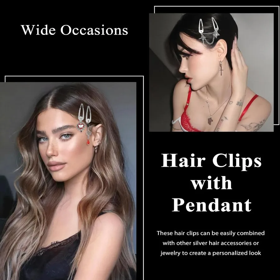10 قطعة مقاطع الشعر الأحمر الصغيرة استرخى الفضة مقاطع الشعر المعدنية 9 الأشكال القوطي عبر كليب المفاجئة الشرير Y2K إكسسوارات الشعر للنساء جير