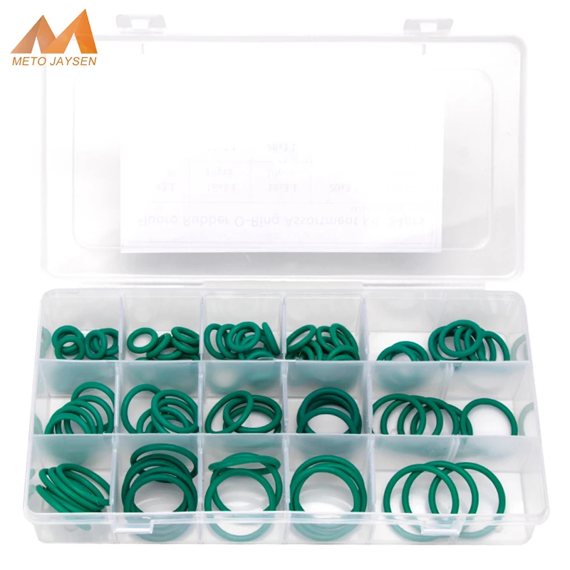 94PCS/box Fluorine Rubber FKM High Pressure Sealing O-rings Green Seal Gasket Replacements Assortment Kit OD 15mm-35mm CS3.1mm