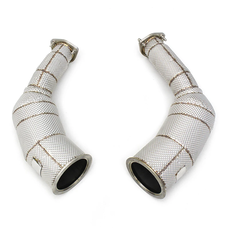OBM Exhaust Straight Header Downpipe For Audi RS6 C8 4.0T 2021-2023 Performance Racing Stainless Steel Heat Shield Downpipe
