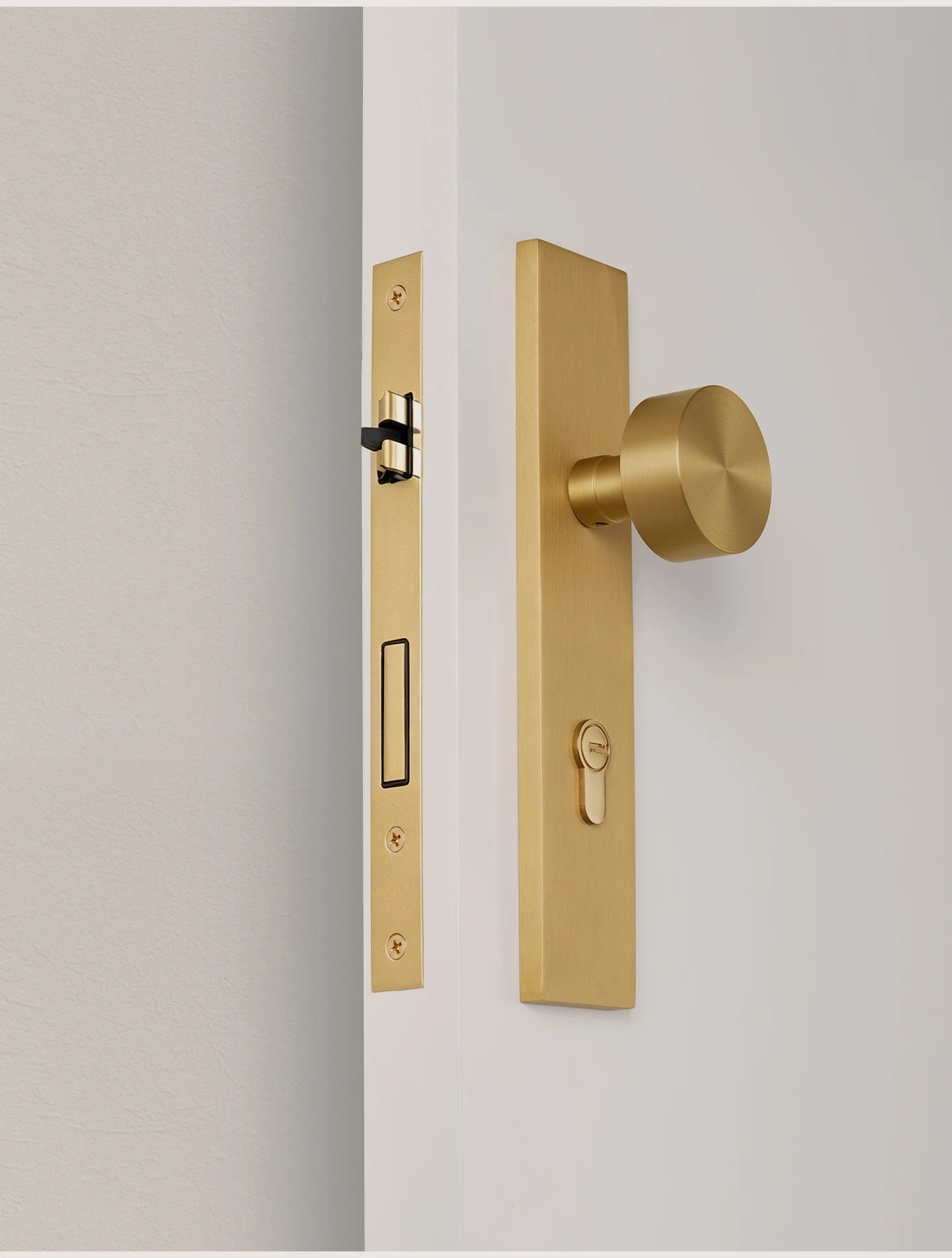 DOOROOM Messing-Türschloss-Set, Panelschlösser, integrierte Schlösser, Innentürschloss, dekoratives Schloss, Durchgangsschloss, Türgriff – Detail 11