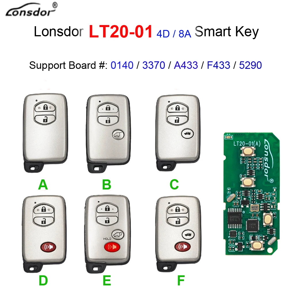 Lonsdor LT20-01 لوحة مفاتيح السيارة الذكية عن بعد #   0140 3370 5290 A433 F433 For-Toyota 4D 8A يعمل مع K518 K518ISE KH100+
