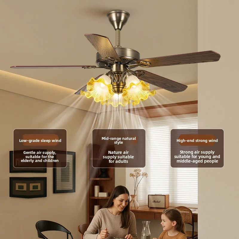 2025 Elegance Medieval Fan Lamp Restaurant Bedroom Study Vintage Ceiling Fan Lamp Living Room Electric Fan Integrated Lamp Set