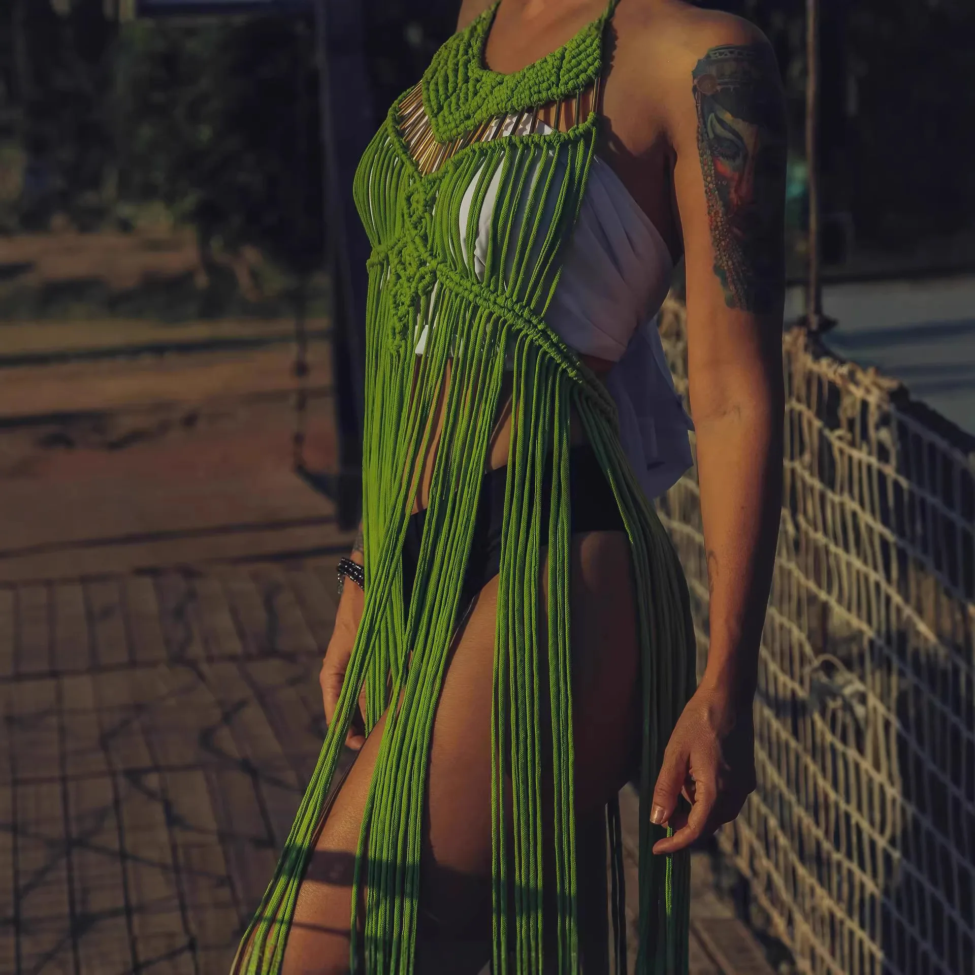 

Богемное зеленое пляжное платье-накидка с бахромой в стиле макраме – Сексуальное ажурное платье-накидка для пляжа и отпуска