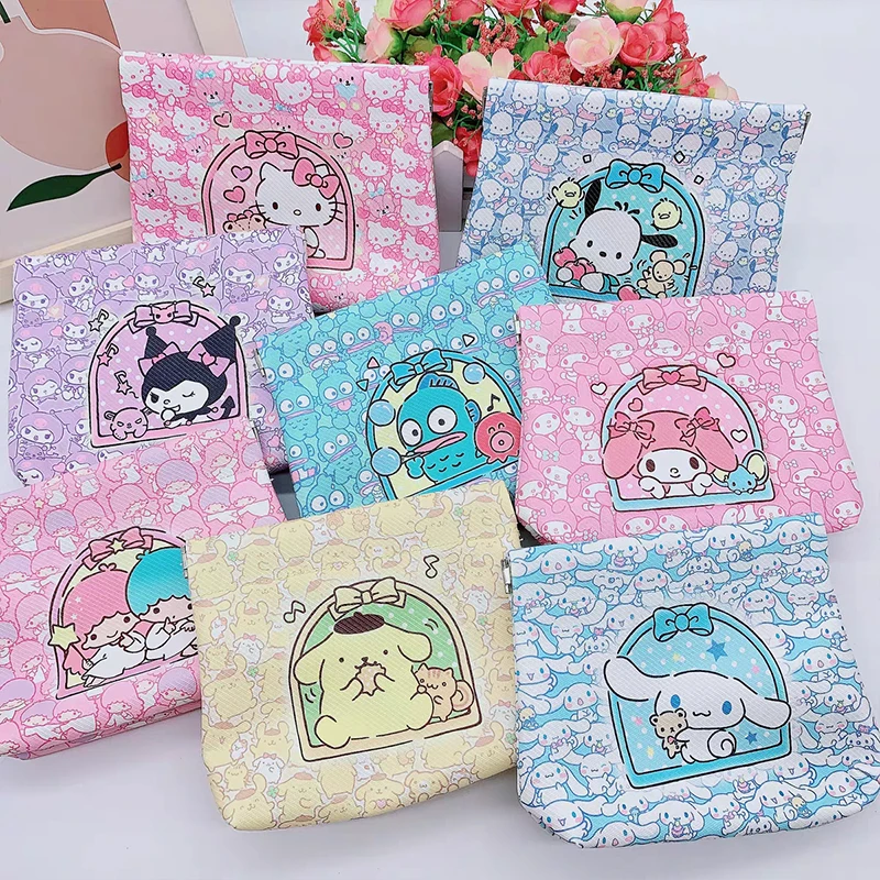 New Sanrio Pu Storage Bag Kuromi Melody Hangyodon Hello Kitty Kawaii Anime Wallet Coin Purse Portable Aunt Towel Storage Pouch