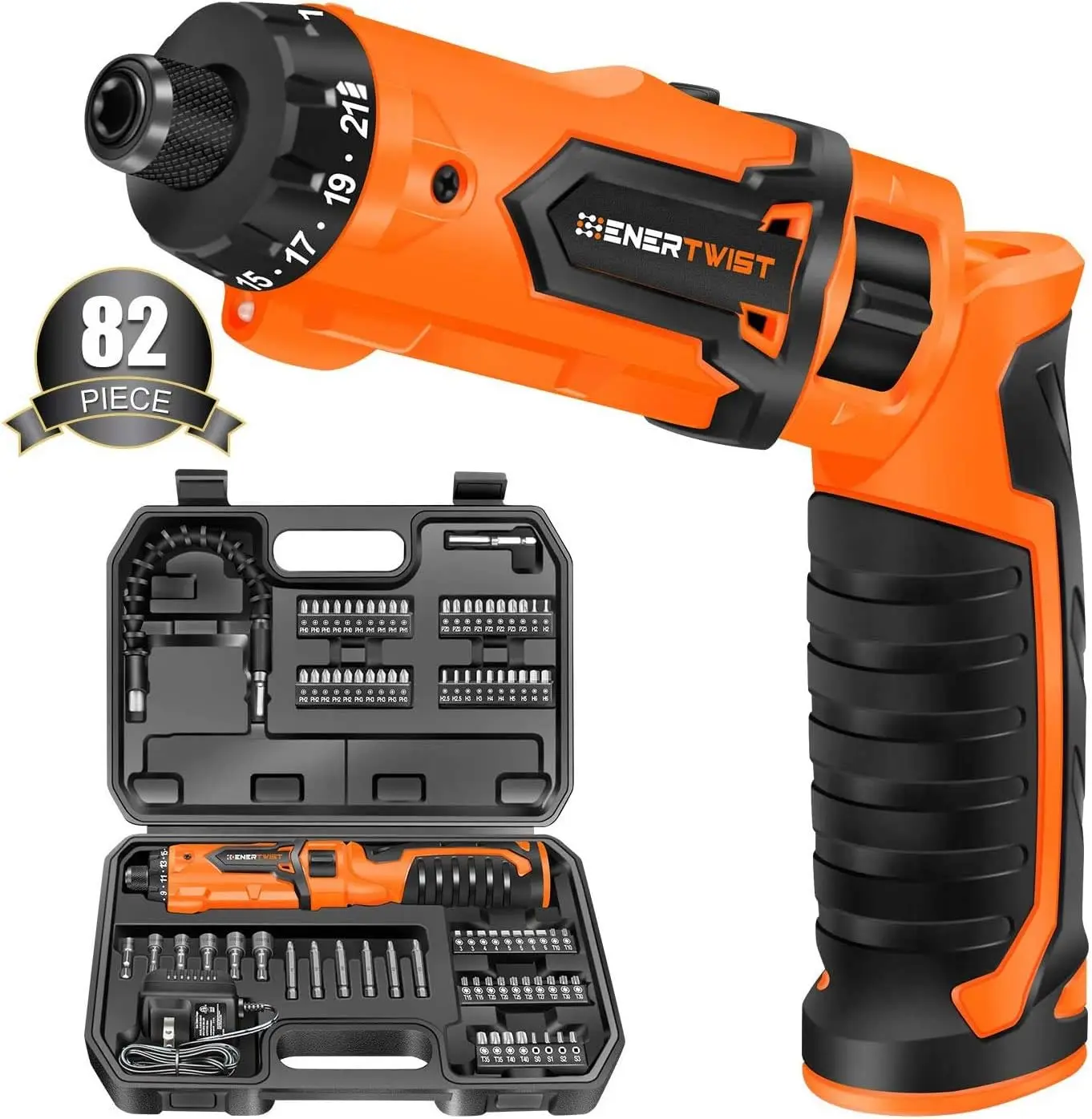 

8V Cordless Electric Screwdriver Set, 82pcs with 10Nm Torque, Fast Charger, Carrying Case, Dual Handle