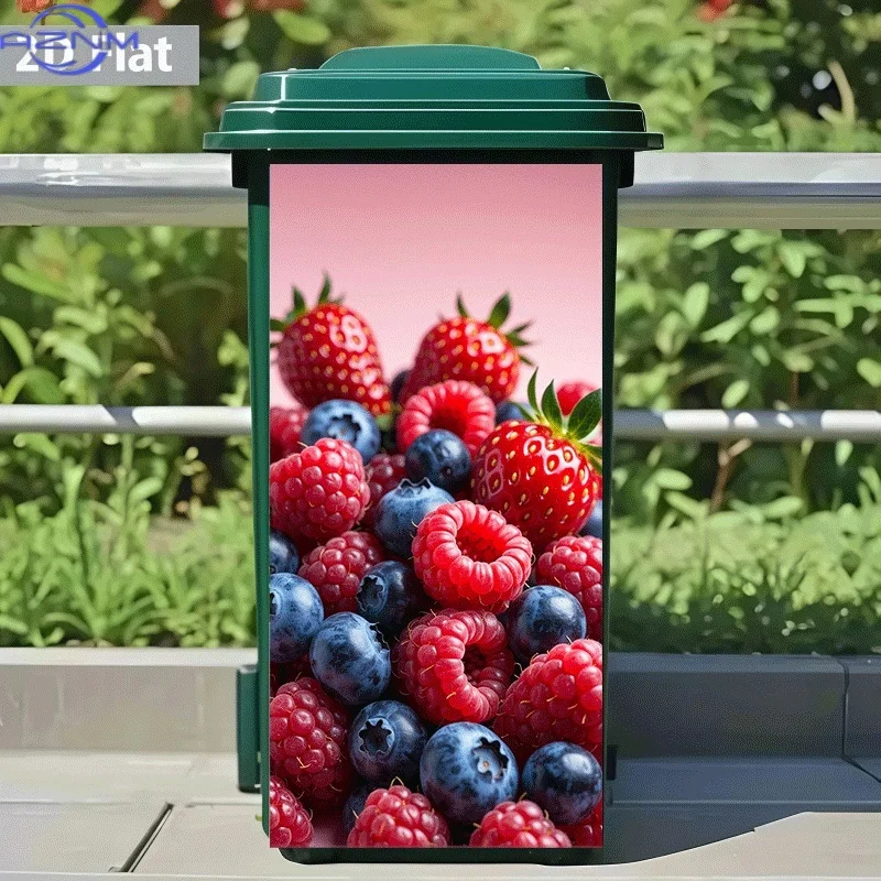2D Flat Printing 1pc Trash Can Sticker, Berry Fruit Feast Theme Design, Self-Adhesive Wall Decal Wallpaper, Kitchen Trash Can