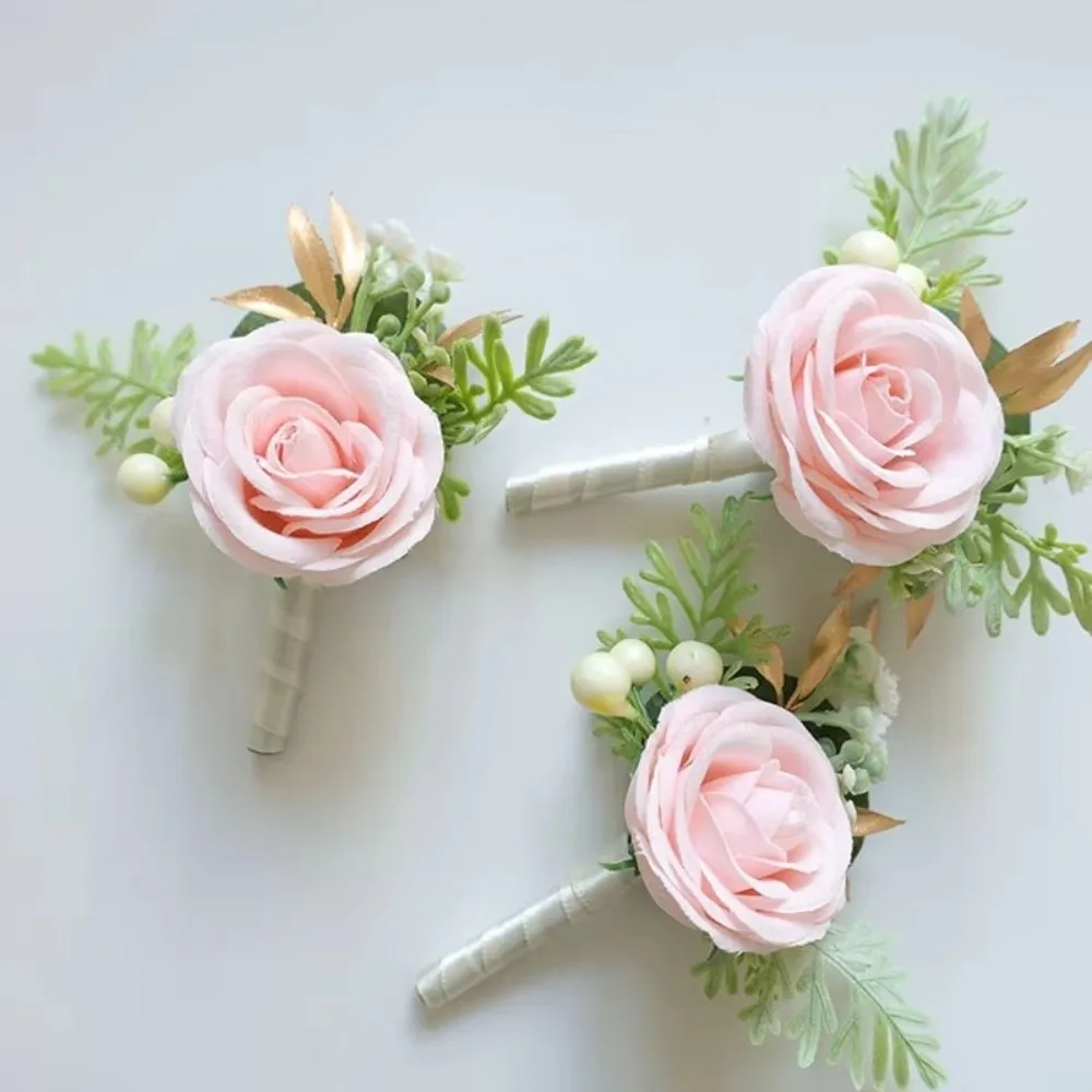 New Pink Rose Flower Corsage Bohemian Wedding Decorations Wristlet Corsage Wristlet Type Wedding Corsage For Brides Groomsmen