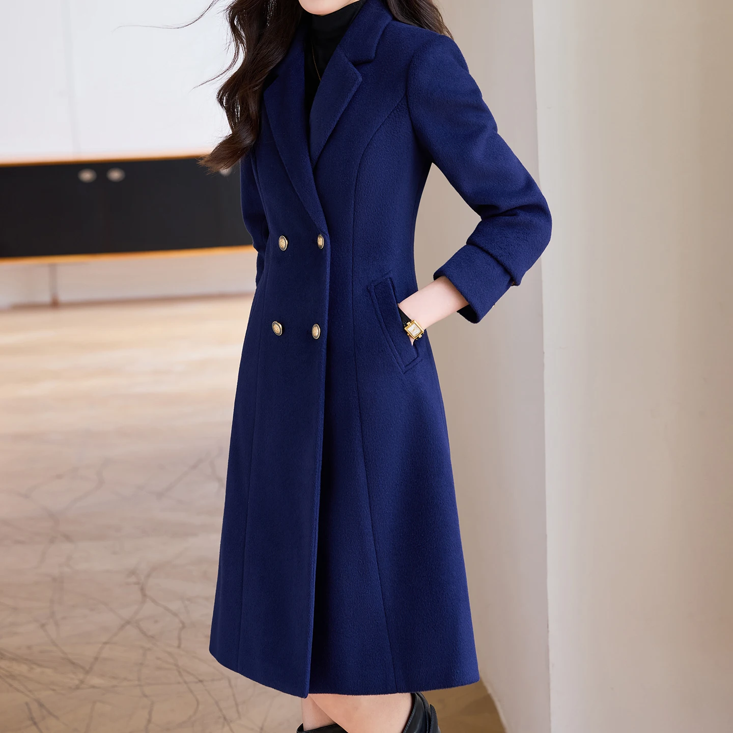 Stili formali ed eleganti da donna in lana invernale elegante giacca a vento medio lunga professionale per ufficio carriera intervista capispalla