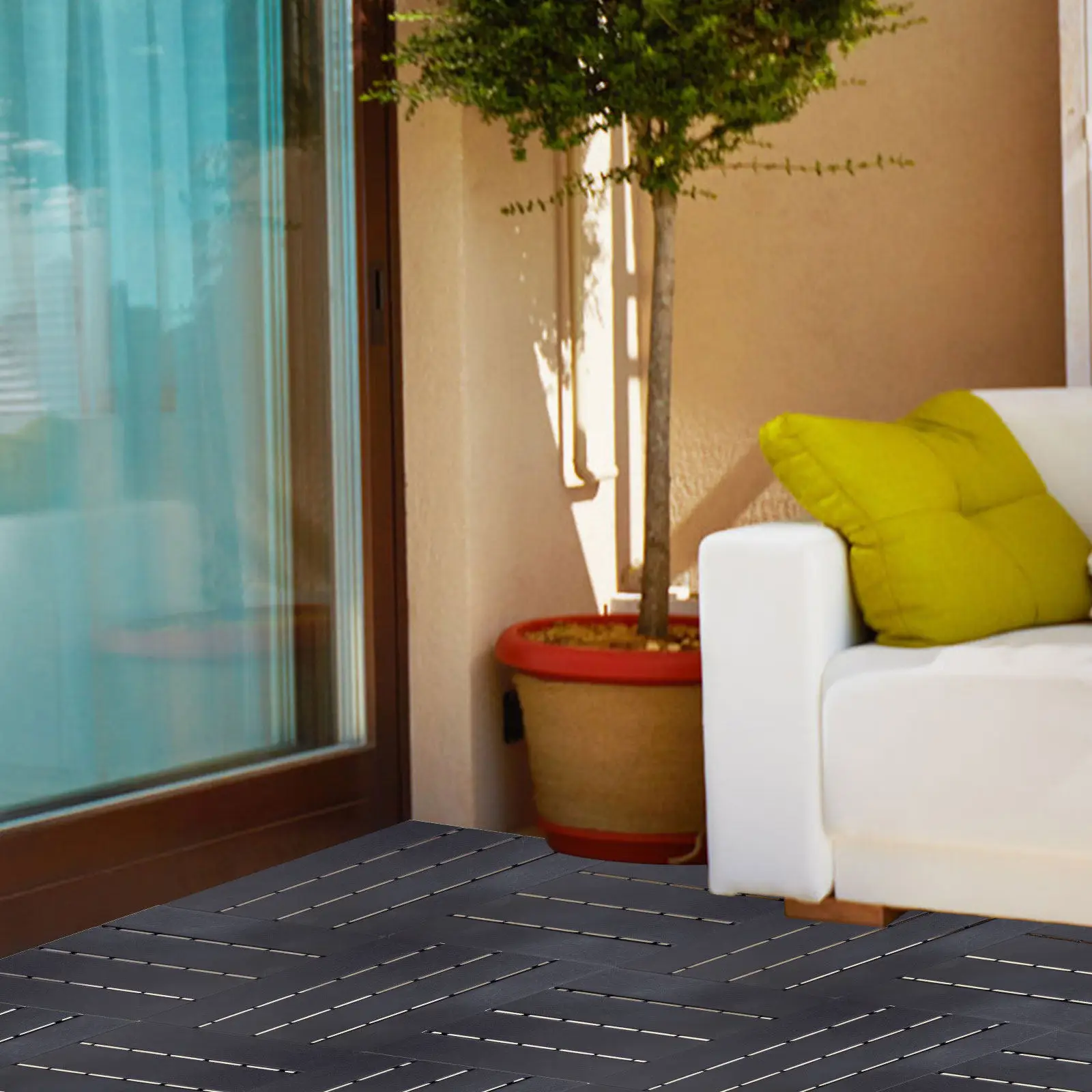 Baldosas entrelazadas de madera y plástico impermeables para exteriores, para jardín, balcón, piscina, patio y terraza.