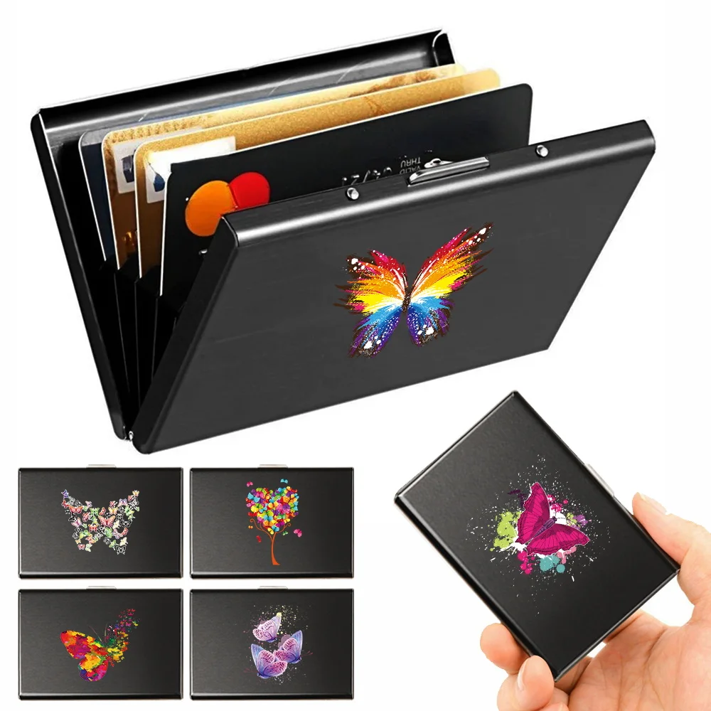 

Card Clip Anti RFID Blocking Protected Aluminum Metal Card Holder ID Credit Bank Men Card Holder Porte Carte Butterfly Pattern