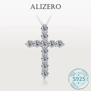 ALIZERO 2.5-5.0mm full moissanite cross necklace for women fine jewelry GRA with original 925 sterling sliver necklace