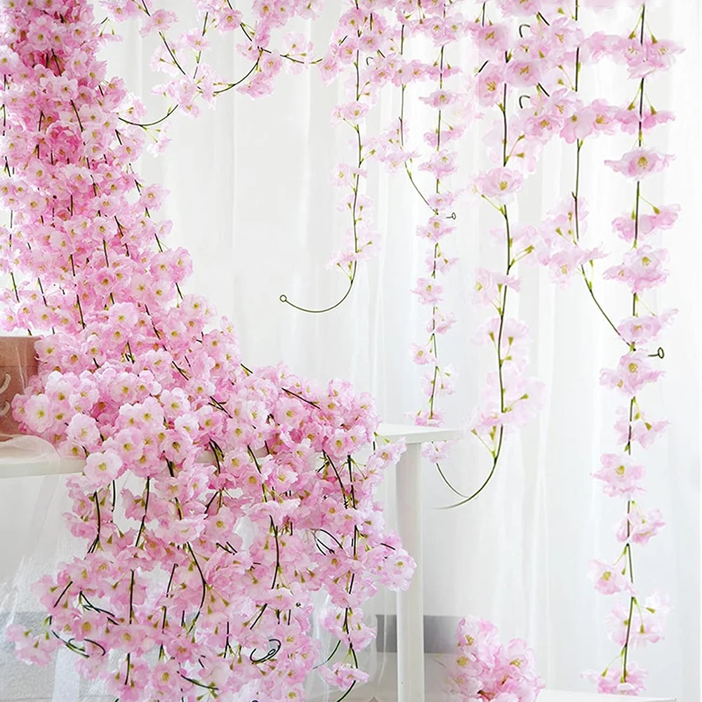 2,2 m Blumen girlande künstliche Blumen schnur mit Blättern Seide Sakura Kirsche Efeu Rebe Blüte für Hochzeit Hausgarten Bogen Dekor