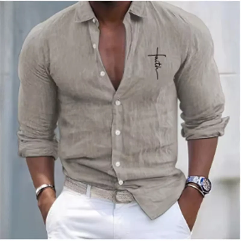 Level 4 Men's Linen Shirt Casual Everyday Long Sleeve Shirt Vacation Hawaiian Shirt Black White Pink Grey Long Sleeve Lapel