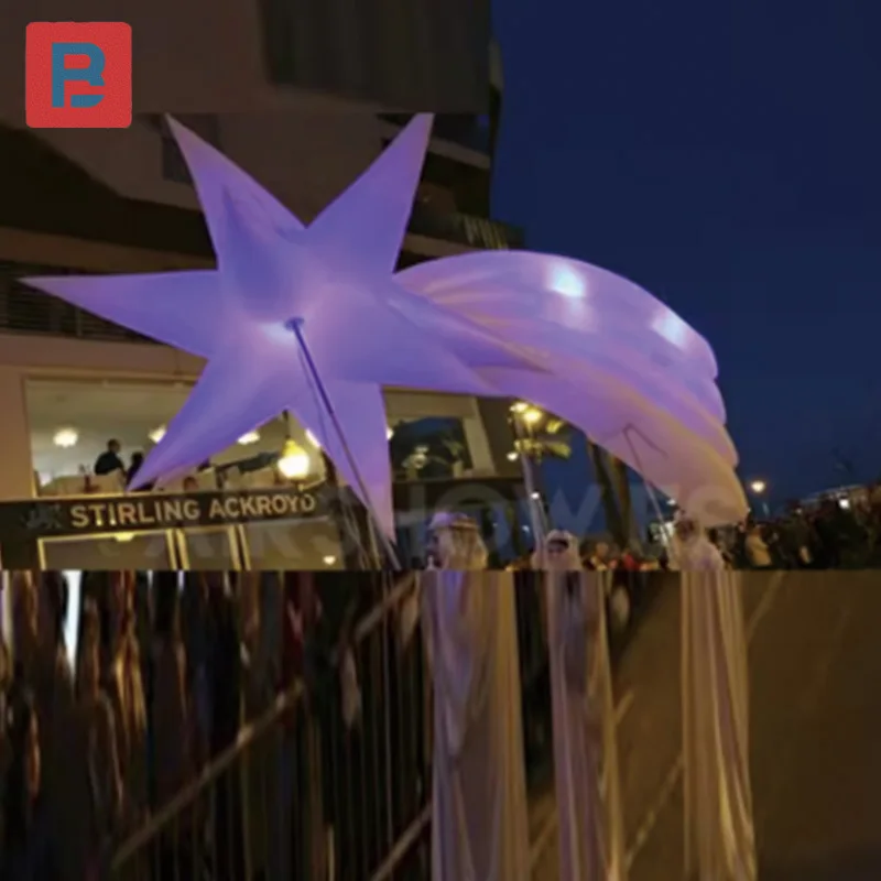 نجوم قابلة للنفخ، دعائم موكب عيد الميلاد، نجوم بيضاء قابلة للنفخ مع أضواء، إضاءة ديكور العرض، أداء الشارع #1