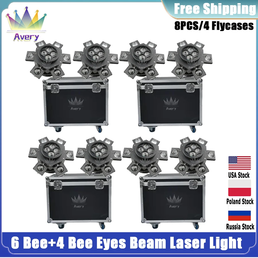 

0 Tax 8Pcs New style Bee Eye 4 In1 Laser Beam Spider Disco Laser Light 4 Case Led Moving Head Light For Party Disco KTV Night