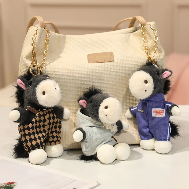 Creative Exquisite Pony Pendant Backpack Decor Cool Stylish Motorcycle Pony Plush Toy 16cm Motorcycle Pony Wearing Clothes Doll
