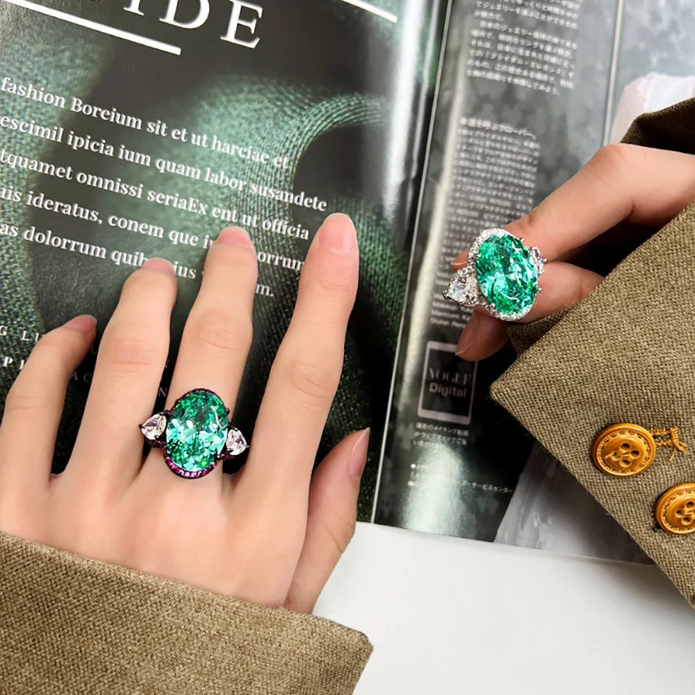 رائعة 13*18 مللي متر Paraiba الأخضر التورمالين مختبر خاتم الماس الرجعية الأحجار الكريمة حفلة غرامة جوهرة للنساء اكسسوارات هدية عيد ميلاد #5