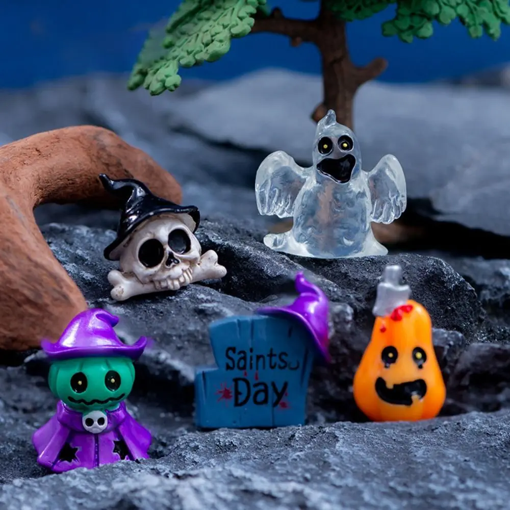 10 Styles Micro Landscape Halloween Small Ornaments Mini Cartoon Pumpkin Ornaments Resin Crafts Ghost Festival Ornaments Desktop