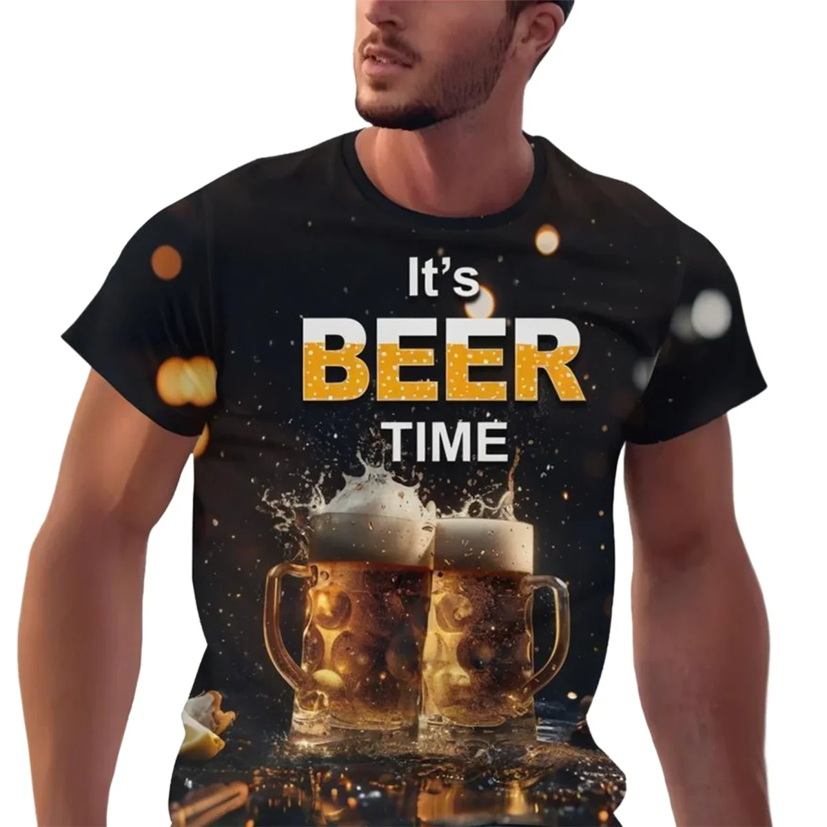 Men's Stylish Beer 3D Printed T-shirt Cartoon Graphic Crew Neck Breathable Streetwear First Choice for Unique Outfits