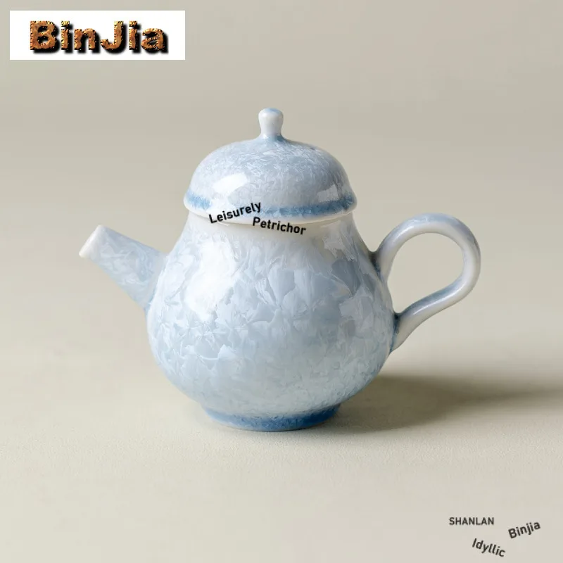 

Чайник с синей кристаллической глазурью, 110 мл, чайник для заварки чая в стиле дзен, чайник для заваривания чая с шариковым отверстием, коллекция аксессуаров для белого чая