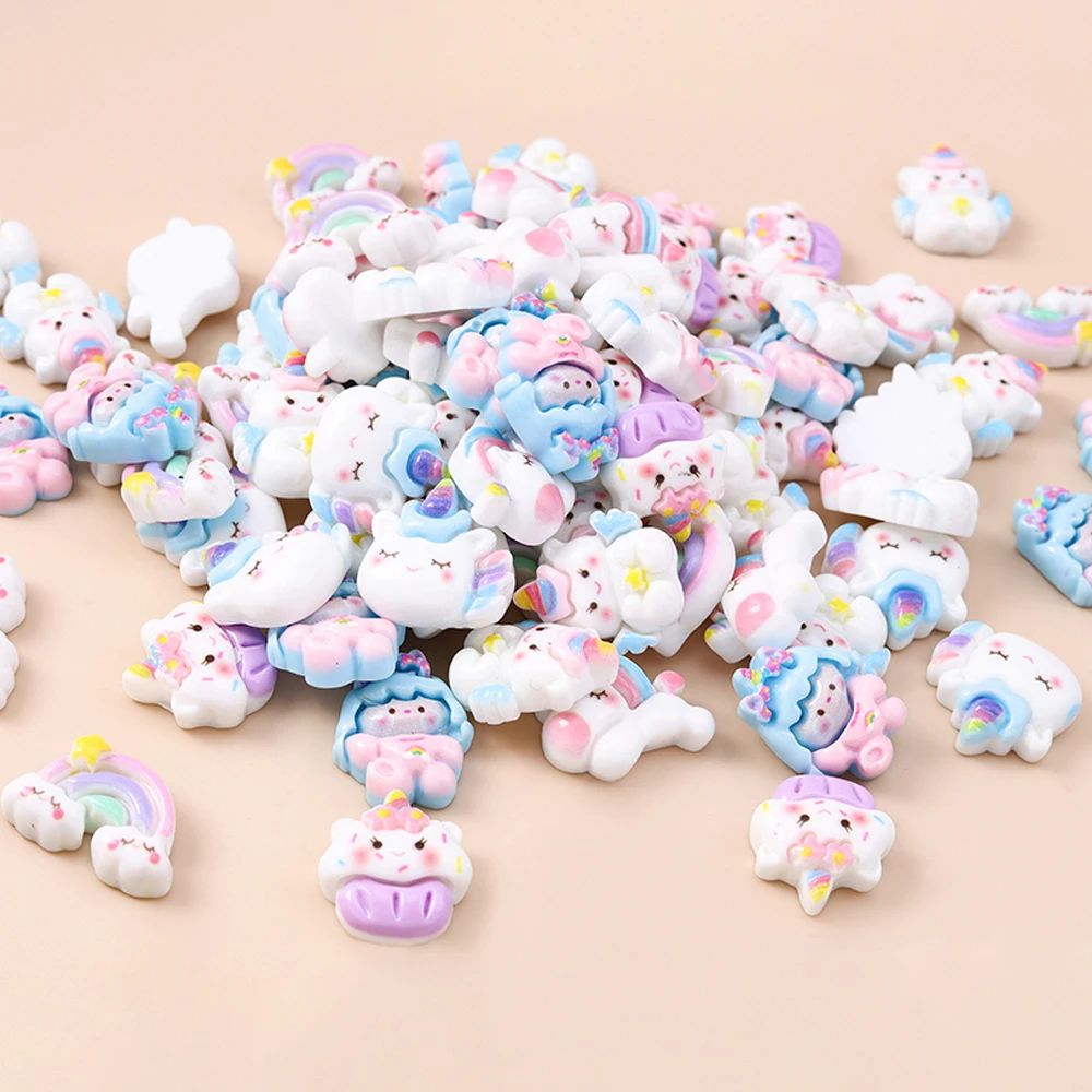 Leslie 15 Stücke Neue Nette Regenbogen Einhorn Harz Flache Rückseite Cabochon Für DIY Telefon Fall Kühlschrank Magnet BJD Puppe Kinder Spielzeug – Detail 6