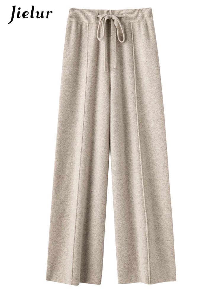 Jielur Women's Cashmere Wide Leg Pants Spring Autumn Korean Fashion High Waist Loose Women Casual Solid Color Straight Leg Pants