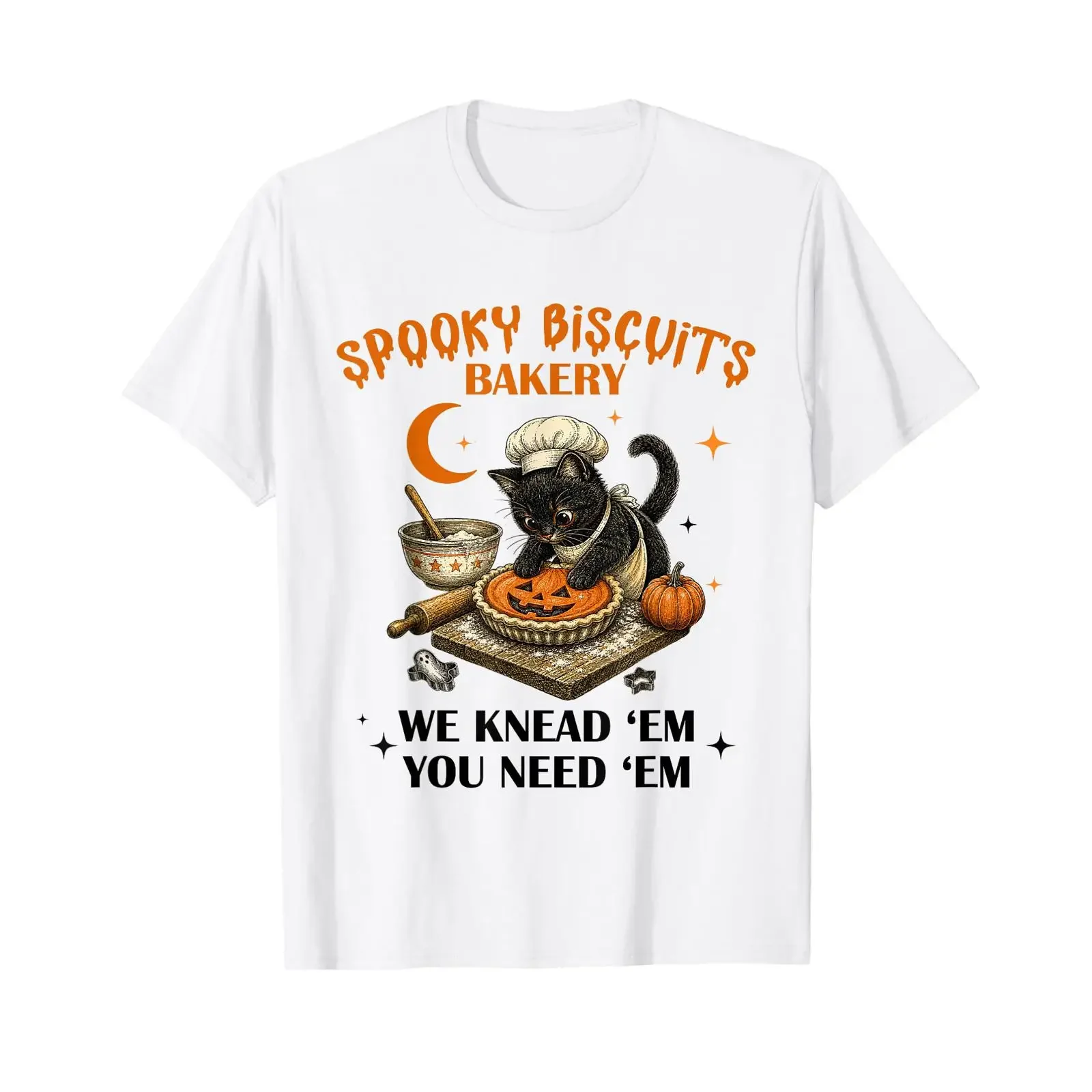 Spooky Biscuits Bakery We Knead 'Em You Need Halloween T Shirt vintage Washed Stretched Breathable Casual Slightly Comfortable