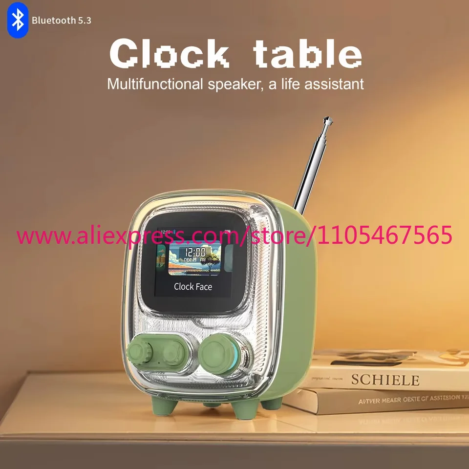 Tiivoo-2 Vintage Small TV Styling Vintage Decor Portable FM Radio Pixel Art Wireless Speaker with USB and Lighting