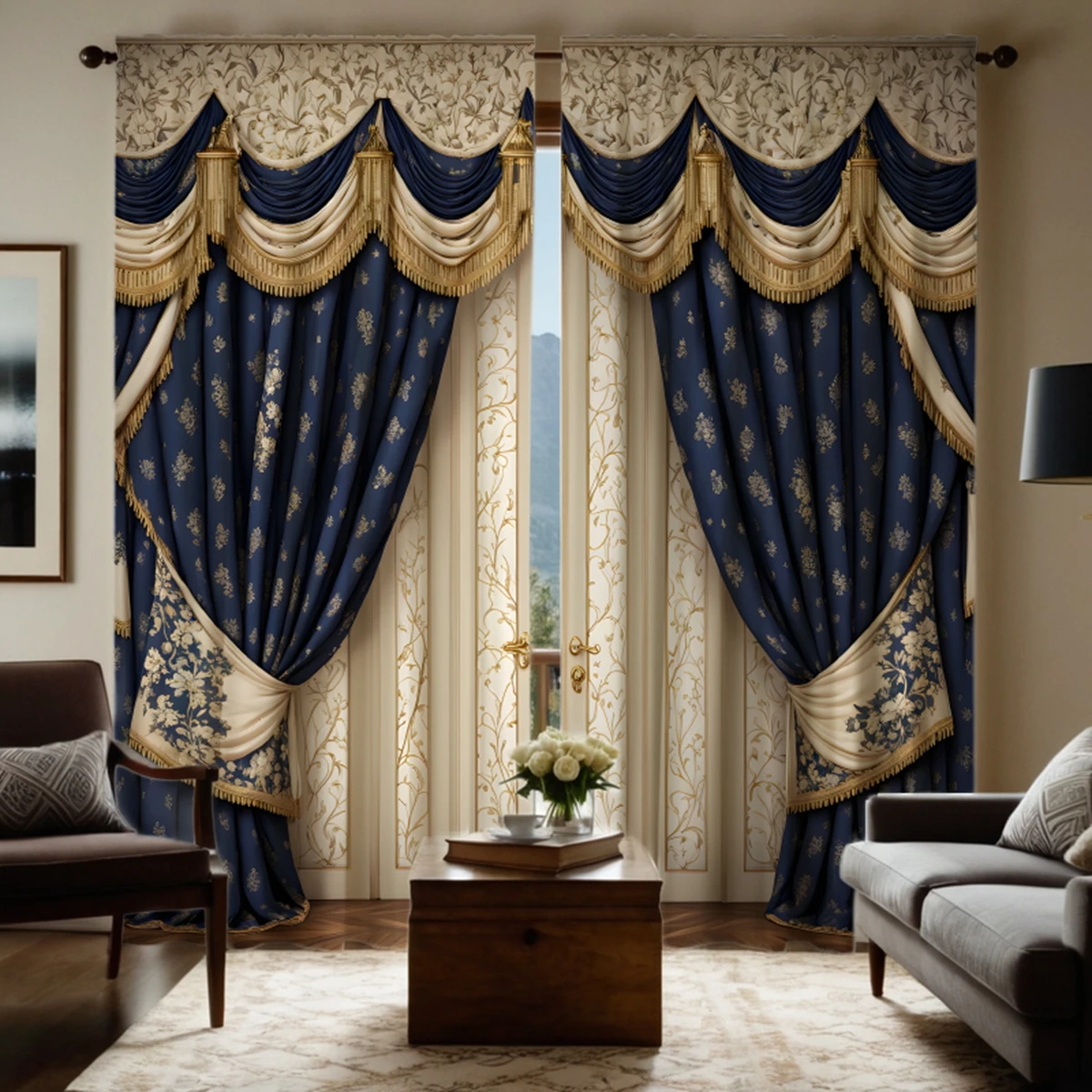 

2-piece HD digital Barclay European curtain home decor style decoration living room bedroom wear rod curtain effect style bedroo