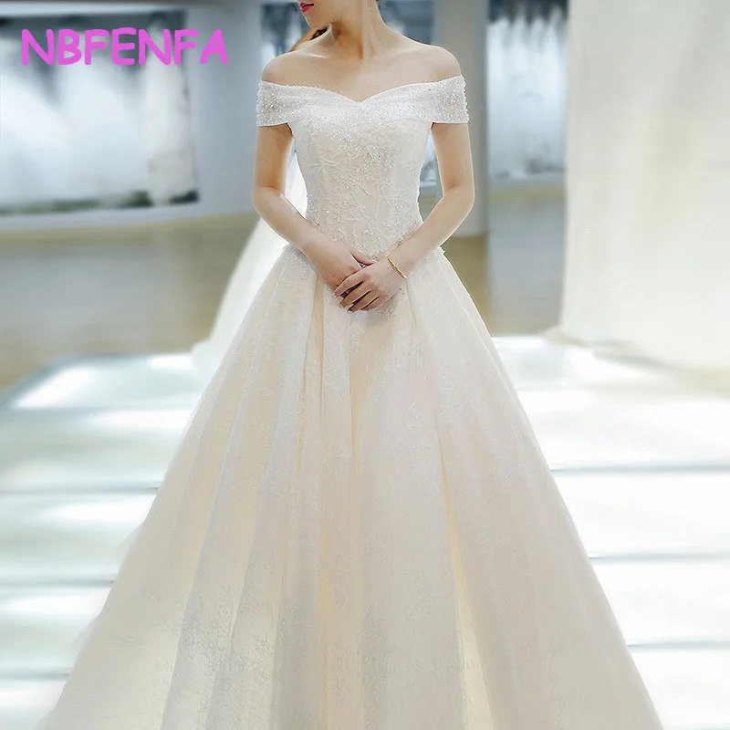 NBFENFA Light Wedding Dresses 2024 New Bridal Gowns Tail Boat Neck Beaded Embroidery Marriage Dress for Women Vestidos De Novia