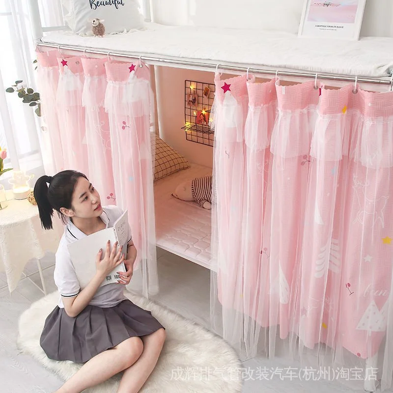 Bed Curtain for Dormitory Bedroom Made of Gauze Fabric with Pine Tree Trunk Design for Dormitory Use