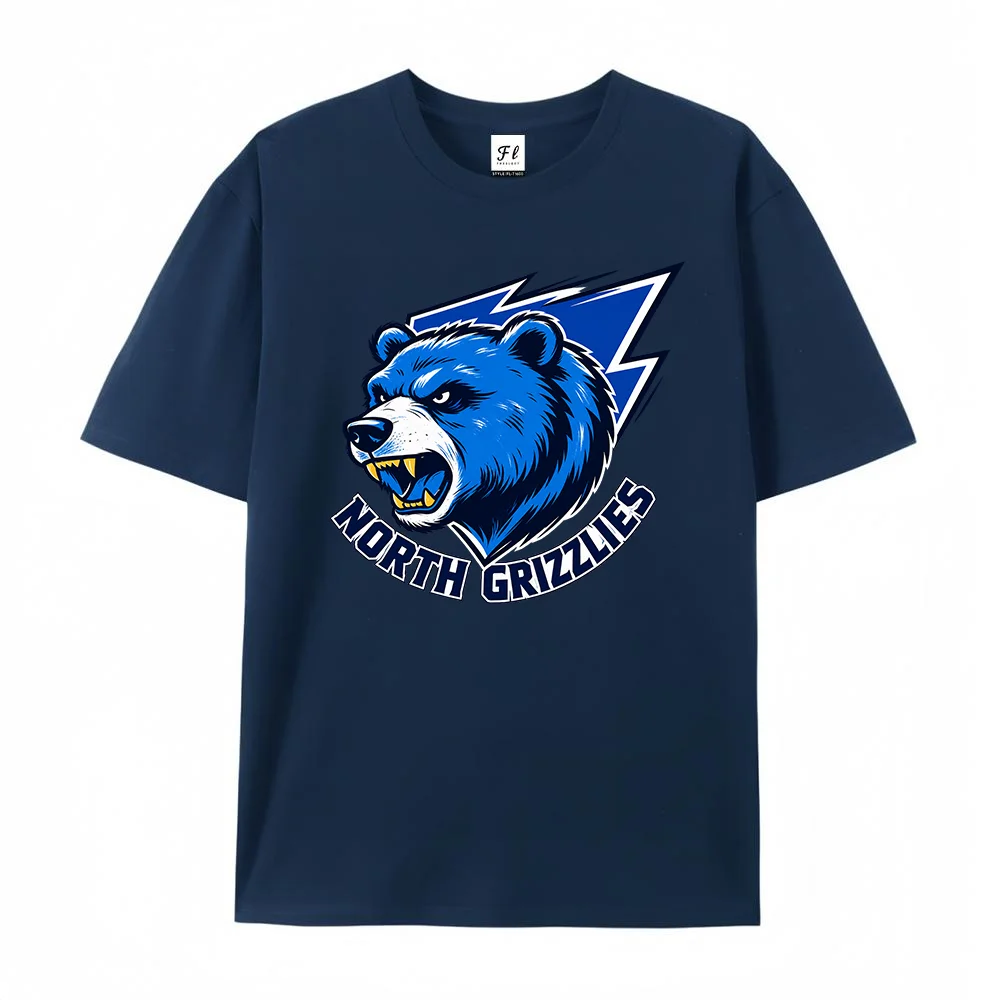 Men Grizzly Bear Graphic T Shirt North Grizzlies Print Short Sleeve Crew Neck Casual Streetwear Summer Top