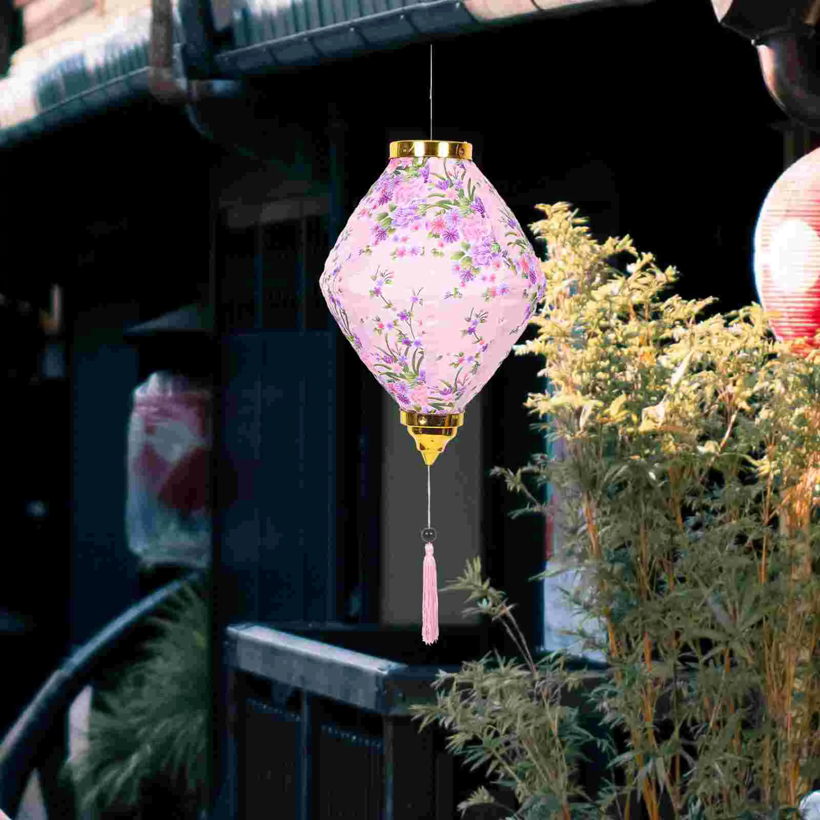 

Lantern Decoration Silk Cloth Functional for Garden Holiday Mid-autumn Fold Celebration Floral Pattern Outdoor