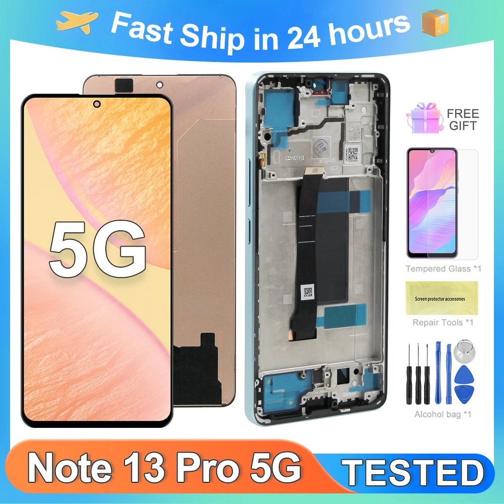 For Xiaomi Redmi Note 13 Pro 5G OEM For Redmi Note13Pro Tested 2312DRA50C LCD Display Touch Screen Digitizer Assembly Replacemen