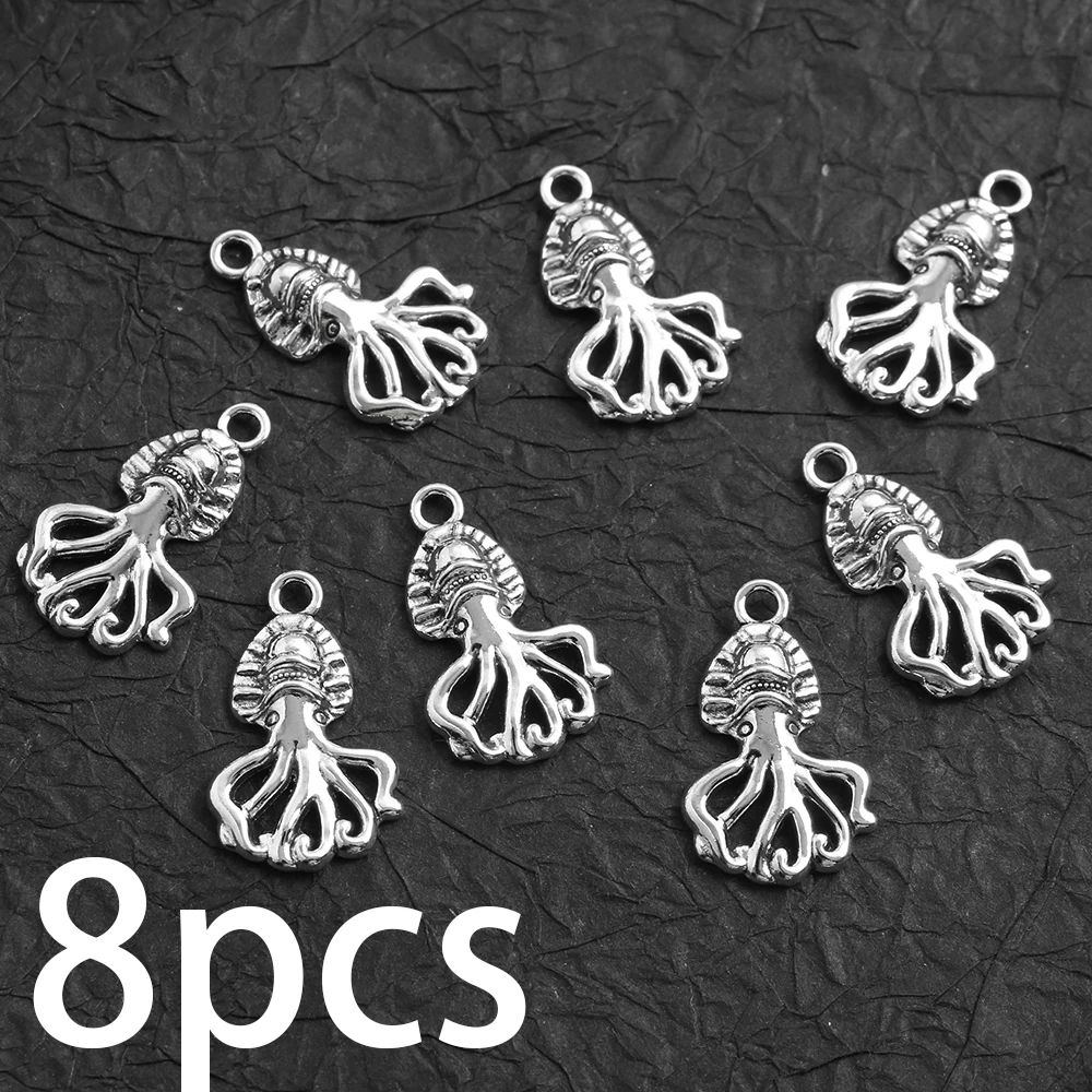 8 Pieces of Vintage 3D Octopus Accessories, Suitable for DIY Bracelets, Necklaces, and Earrings, Ocean Dark Style Retro Handmade Beaded Jewelry Accessories