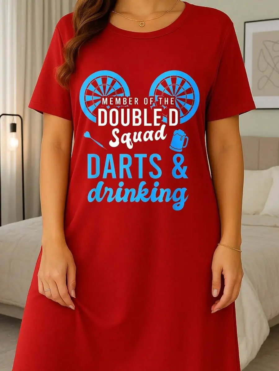 

Womens Graphic T-Shirt Nightgown Double Darts & Drinking Print Cotton Short Sleeve Round Neck Sleepwear