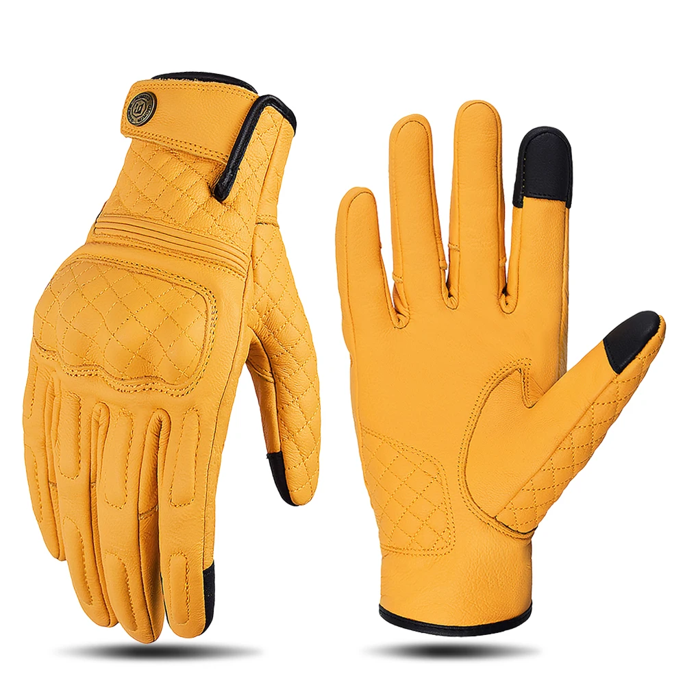 

Ретро-перчатки из овчины для мотоцикла, повседневные городские перчатки для езды на мотоцикле, желтые кожаные перчатки для мотогонщиков, мотоэкипировка