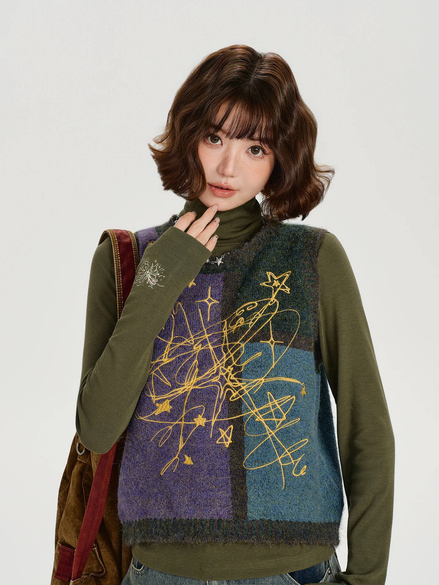 ガーリーアメリカンレトロハイカラーロングスリーブTシャツレディース秋新作刺繍入りスリムベースレイヤートップ