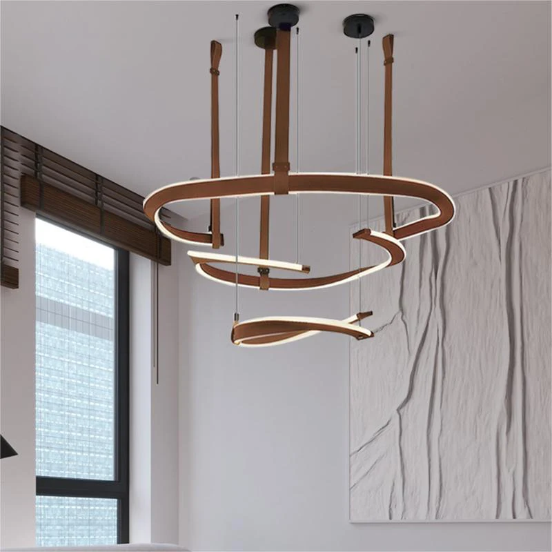 Modern leather Led chandelier dimmable dining room, living room, bedroom, hall chandelier, home decoration lighting fixture