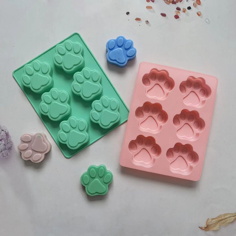 1Pc 6Cavities Lovely Dog Cat Paw Fondant Sugarcraft Cake Silicone Mold DIY Chocolate Baking Mould Pudding Cookie Soap Mold