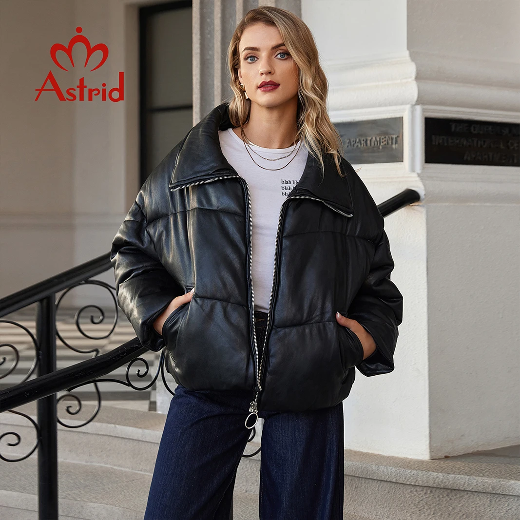 Astrid 2024 Winter Faux Leather Short Jacket Women Warm Padded Coat Female PU Leather Parkas Quilted Fashion Outerwear girls 67