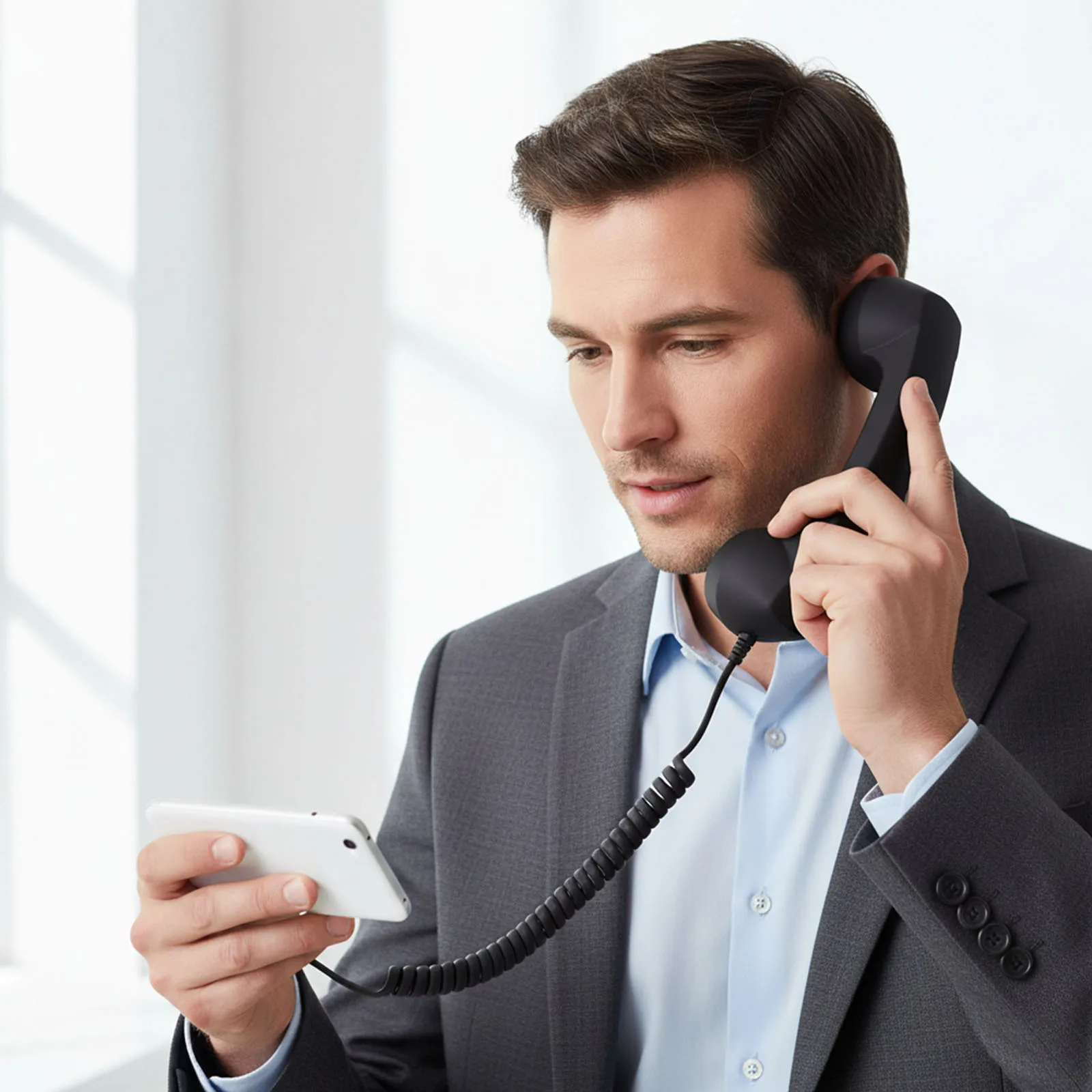 Vintage Phone Headset Type-C Creative Telephone Head Set Ergonomics Landline Handle Receiver for Calls Meetings & Phone Receiver