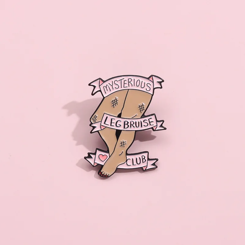 Leg Bruise Club Enamel Pins Custom Pink Banner Brooches Lapel Badges Cartoon Fun Member Jewelry Gift for Friends