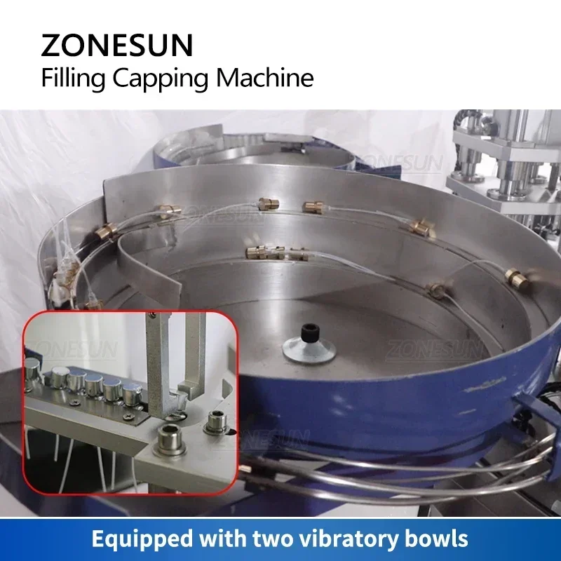ZONESUN ZS-AFC9 Automatic Liquid Filling Capping Pressing Machine Rotary Plate Perfume Vial Bottle Tube Cap Feeder