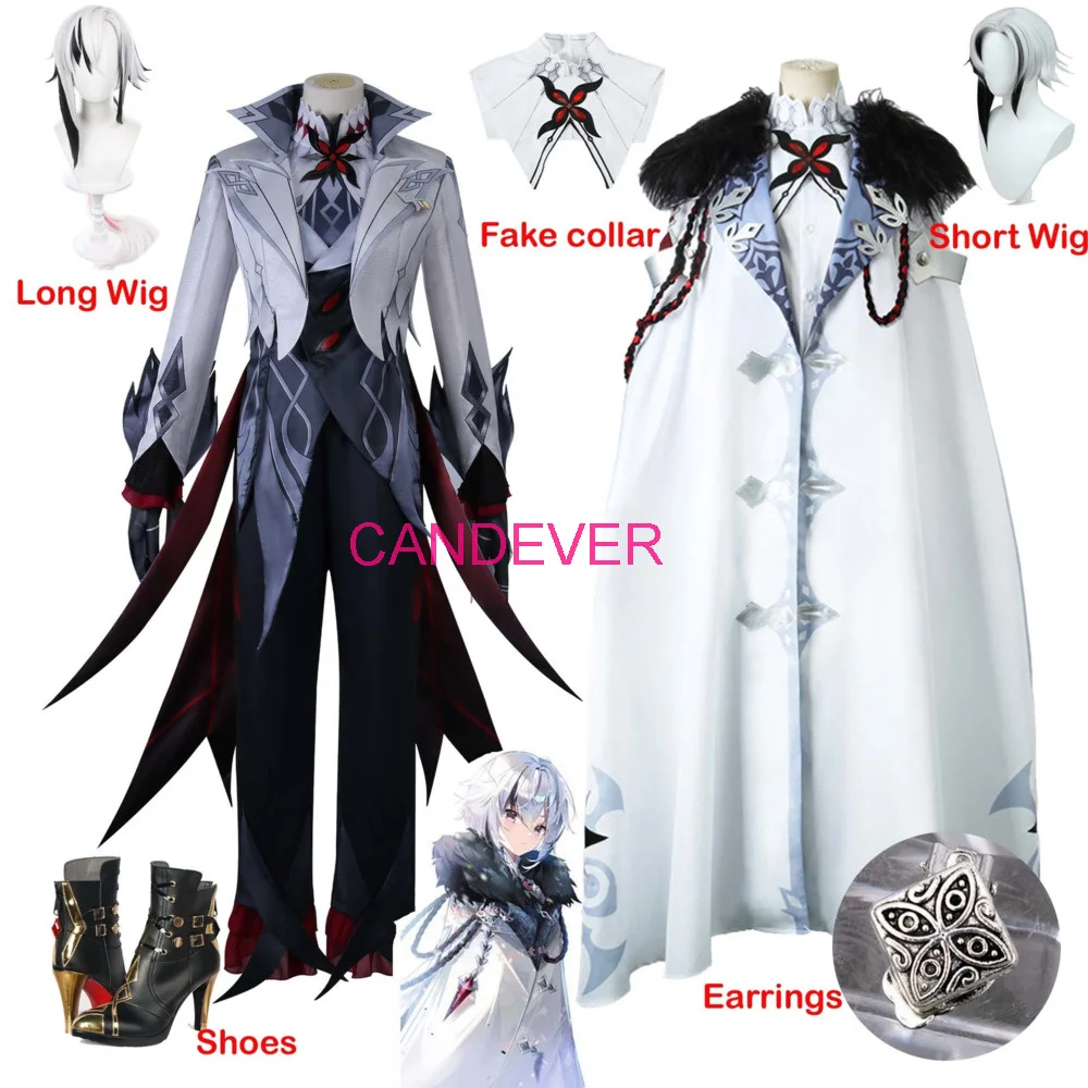 genshin impact fatui the knave arlecchino cosplay Costume Shoes Wig Earrings Eleven fatui harbingers jacket the knave Cloak Coat