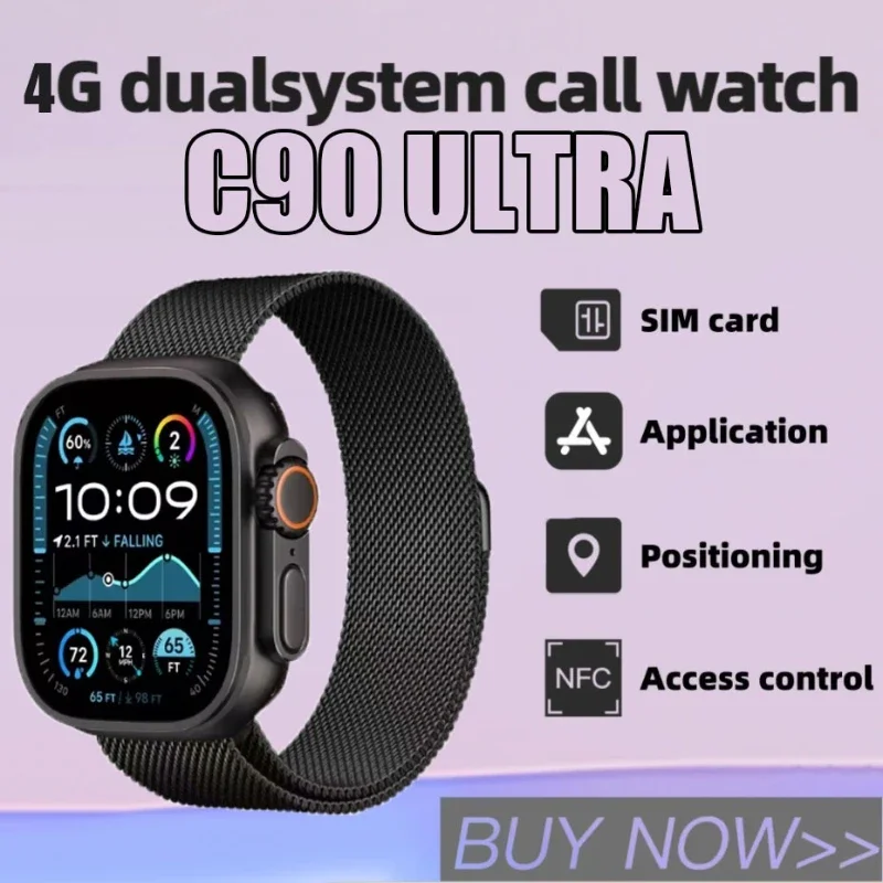 

c90 ultra 5G Сетевая SIM-карта 2,1 дюйма Amoled GPS WIFI Global Call Смарт-часы Мужчины Ultra s10 Android 9.0 Смарт-часы super